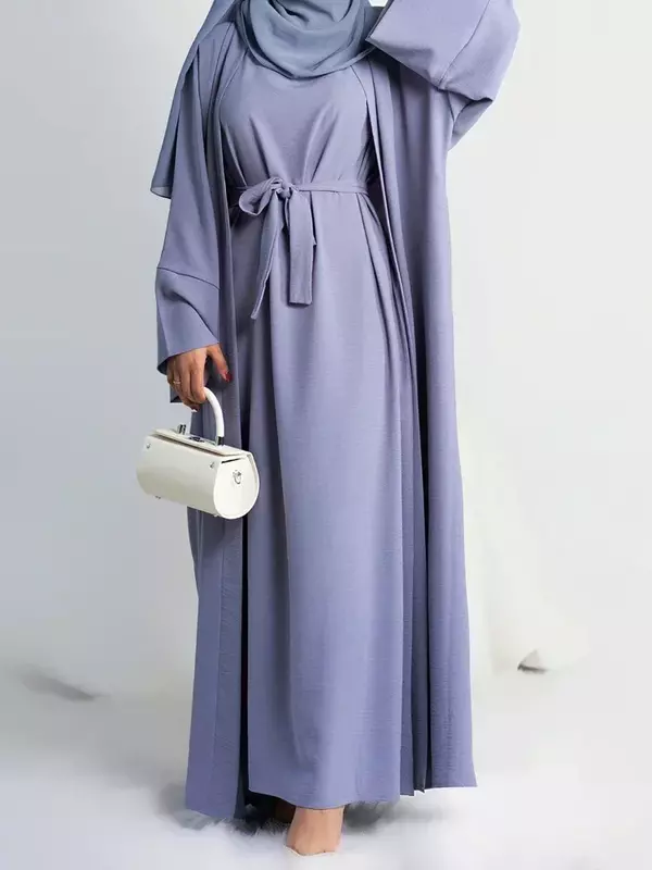2 Stuk Abaya Slip Mouwloze Hijab Jurk Bijpassende Moslim Sets Vlakte Open Abaya Voor Vrouwen Dubai Turkije Afrikaanse Islamitische Kleding