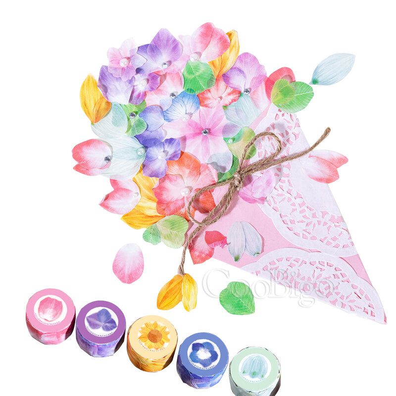 100pcs Petal Sticker Floral Decorative Adhesive Flower Washi Masking Tape DIY Scrapbooking Stationery Clover Sakura Sunflower