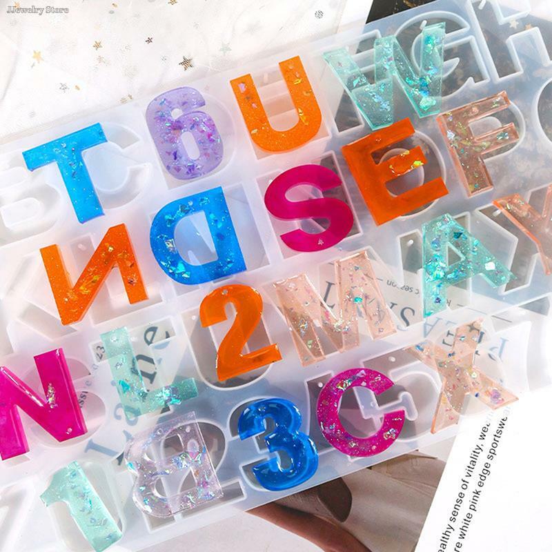 Molde de silicona con letras y números del alfabeto, resina epoxi de cristal transparente, colgante, llavero, 1 unidad