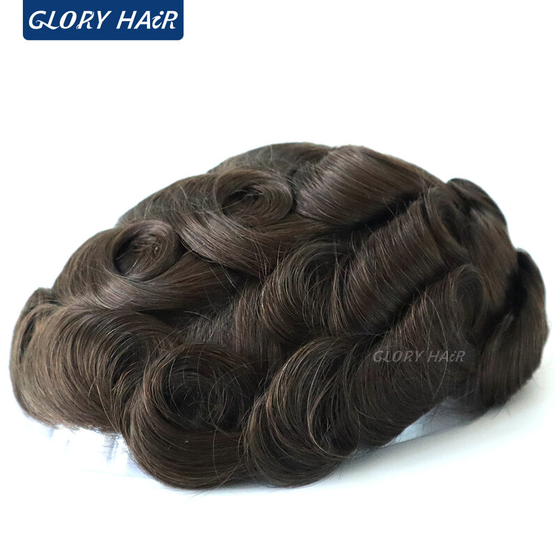 GLORYHAIR Kulit V-ketebalan 0.12-0.14Mm Wig Pria Sedang Kepadatan Rambut Indian Patch untuk Pria