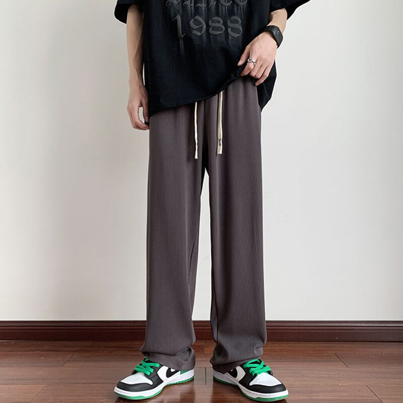 Брюки мужские прямые однотонные, повседневные уличные штаны в стиле хип-хоп, широкие брюки с эластичным шнурком, прямые ретро