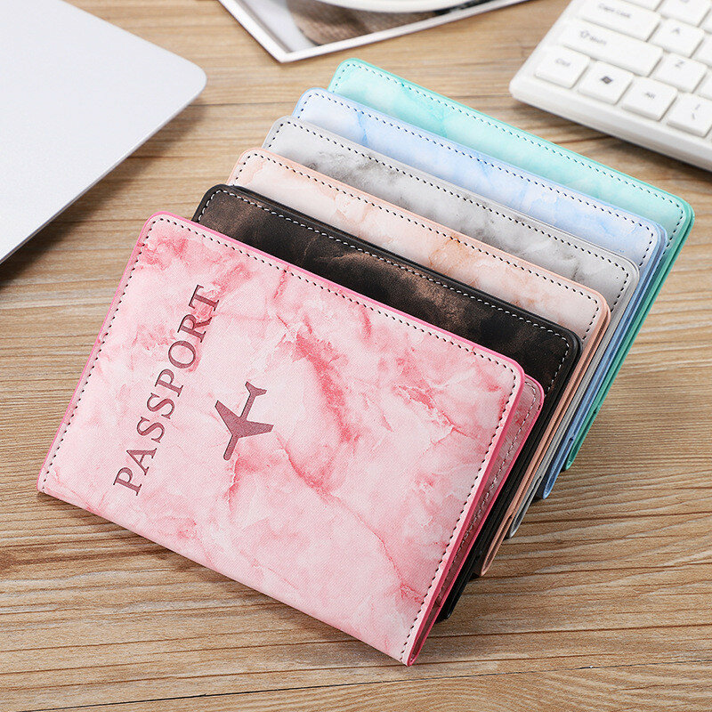 Cute Pink Women Men Passport Cover Pu Leather Marble Style Travel ID Credit Card Passport Holder Packet Wallet Purse Bags Pouch