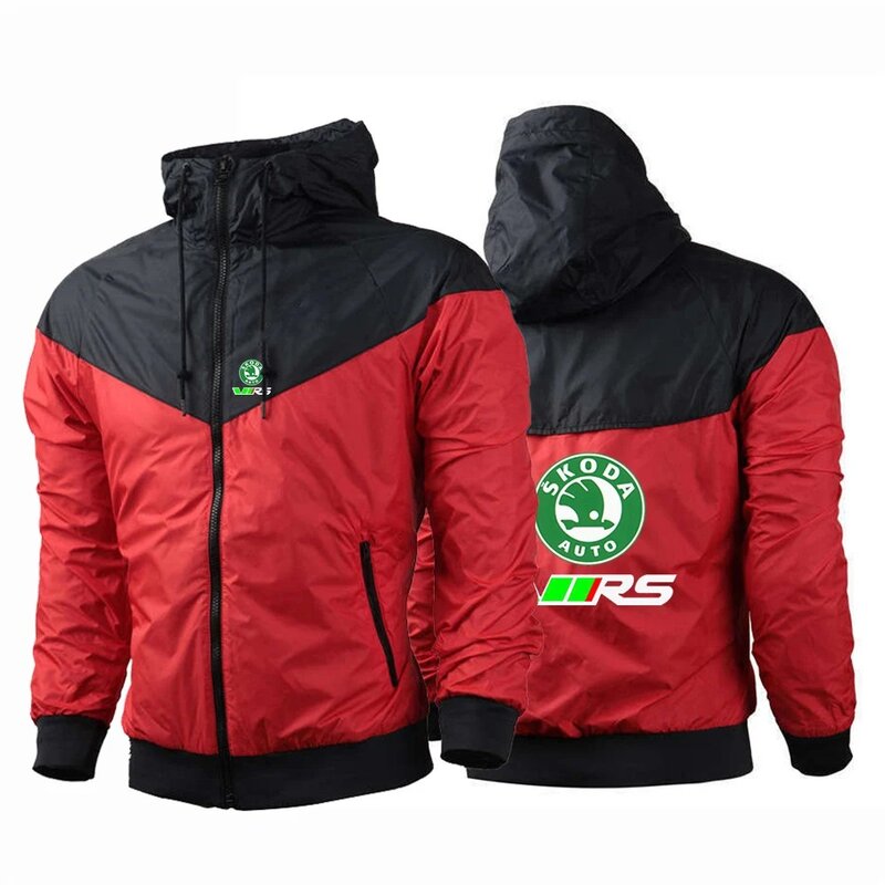 스코다 Rs Vrs 모터스포츠 그래픽 레이싱 남성 캐주얼 얇은 5 색 바람막이, 패션 컬러 매칭 인쇄 코트