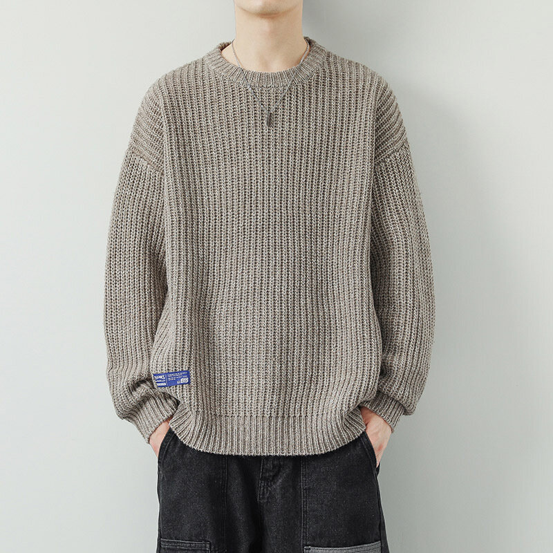 Fashion Pullovers Sweter Pria Kasual Longgar Longgar Leher O Rajutan Musim Semi Musim Gugur Sweater Streetwear Pakaian