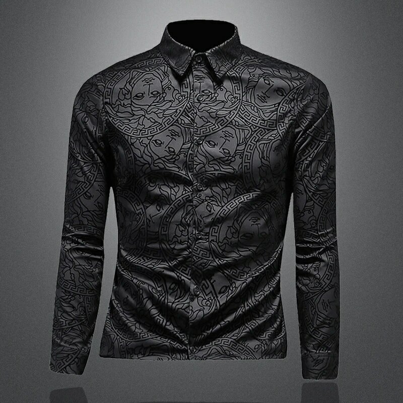 Men's Luxury Black Long sleeved Shirt High Quality Fabric Slim Fit Business Fashion Boutique Men's Shirt New Style men clothing