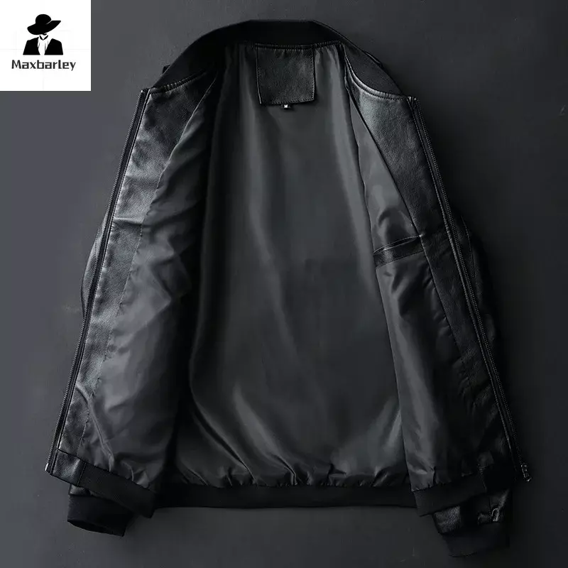 Abrigo negro de cuero PU para hombre, chaqueta de moda coreana, ropa ajustada de béisbol, talla 8Xl, otoño, 2024