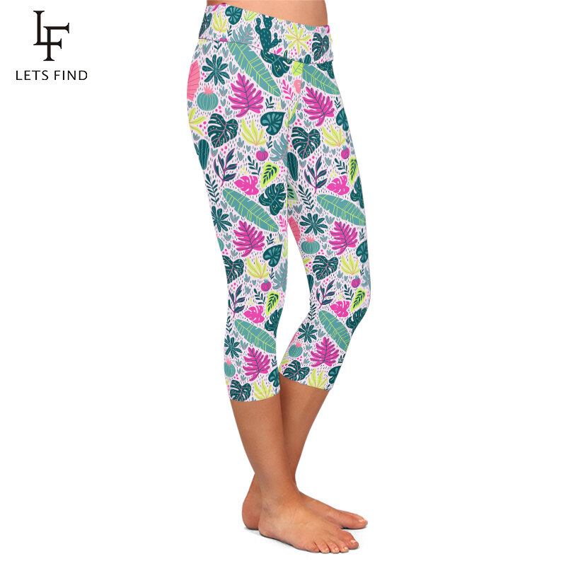 LETSFIND-Legging capri taille haute pour femme, pantalon de fitness, imprimé 3D, motif de forêt tropicale sauvage, lait de haute qualité