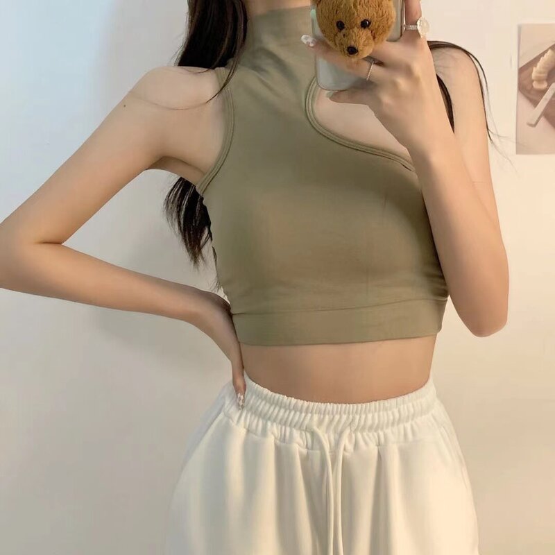 Women Summer Hollow Crop Tops Casual Solid Color Backless Crop Tube Tops