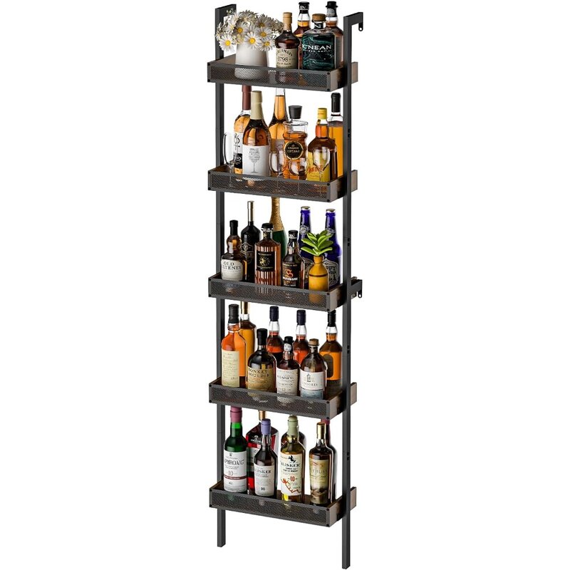 Estante independiente para vino de 5 niveles, estante de exhibición para 50 botellas, montado en la pared con vallas, soporte para botellas de vino