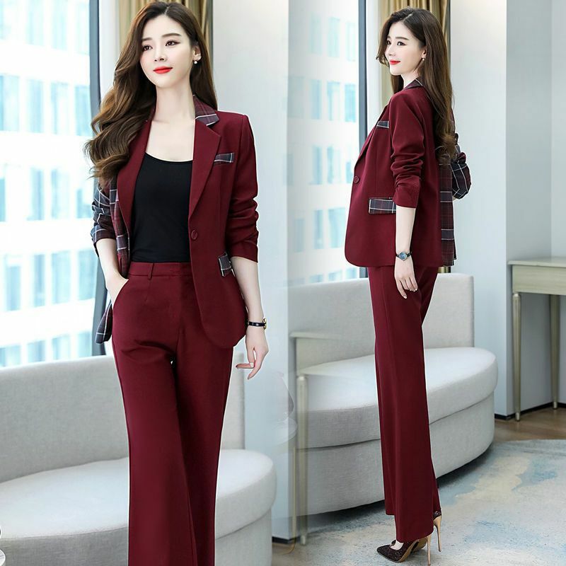2022 New Korean Spring and Autumn Fashion Style Small Suit Two Piece Casual Splice Age Reducing Elegant Women's Set