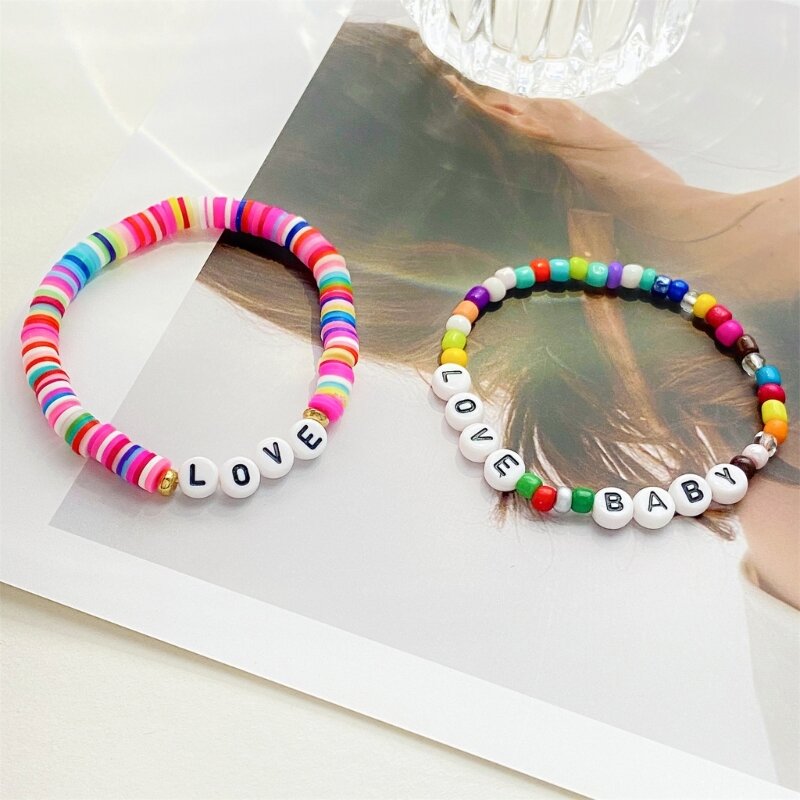 Bracelets empilables en perles d'argile Bracelets extensibles Preppy Superposition de bracelets d'amitié colorés Bijoux de d'été