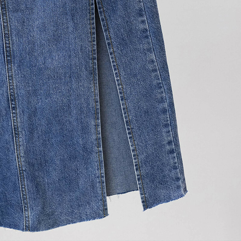Falda larga de Jean para mujer, falda de cintura alta bordada, longitud media, bolsa de hendidura adelgazante, cadera, línea A, primavera y verano, nueva