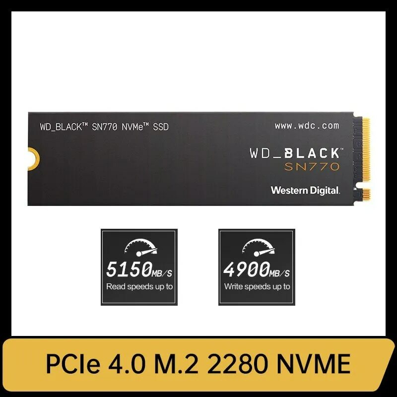 Western Digital Disco de estado sólido interno para desktop, WD SN770, 500GB, 1TB, 2TB, SSD, NVMe, Gen4, PCIe, M.2, 2280, PCIe 4.0, X4 Drive, ajuste para PS5