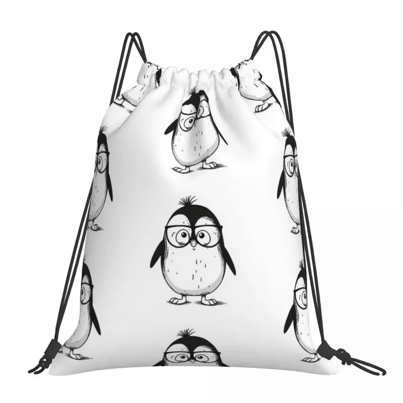 Urocza i odważna kreskówkowy pingwin plecak przenośny torby ze sznurkiem wiązana kieszonkowa torba sportowa torby na książki dla mężczyzny kobiety