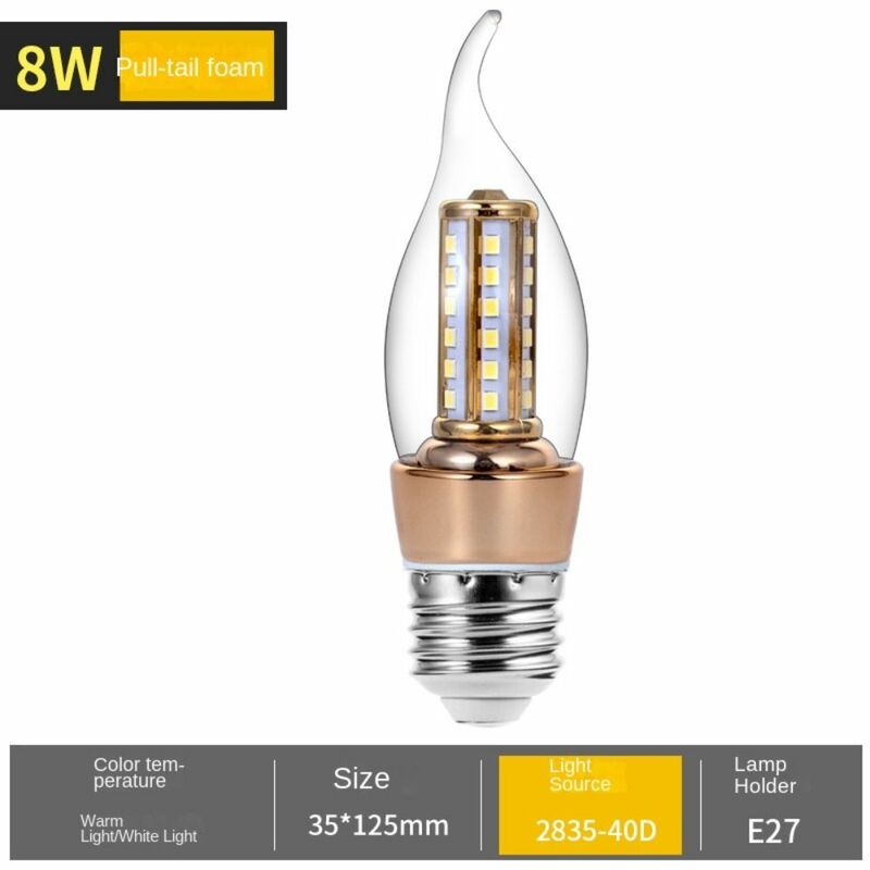 Bombillas de vela Led E14 E27, lámpara de ahorro de energía de luz blanca caliente Bombillas de vela para decoración del hogar, accesorio de iluminación de repuesto
