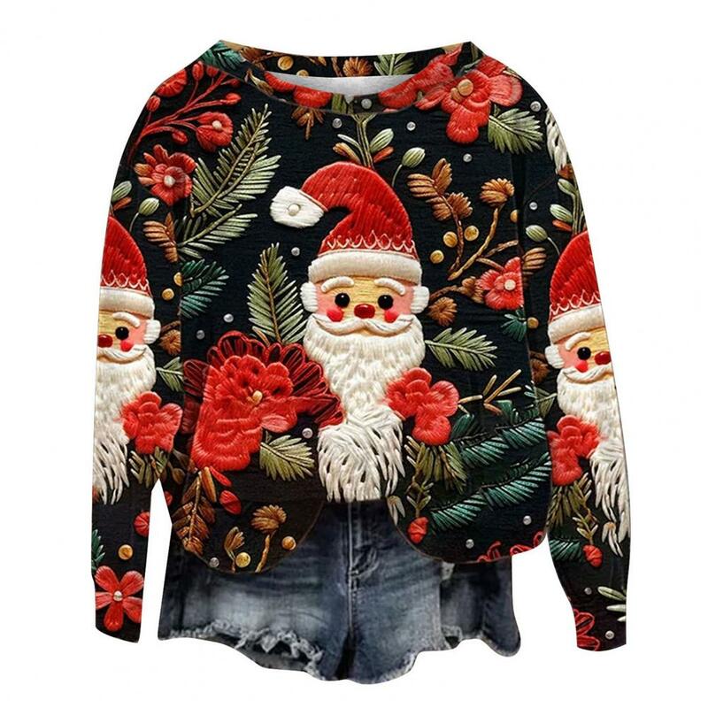Frauen Weihnachten Top Rundhals ausschnitt Langarm Top bunte 3D Schneemann Santa Print lose Pullover Neujahr Stil warmes Sweatshirt