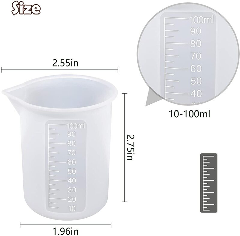 Taza medidora de silicona con escala transparente, taza mezcladora de resina epoxi, duradera, de grado alimenticio, Kit de herramientas de fundición de joyería artesanal