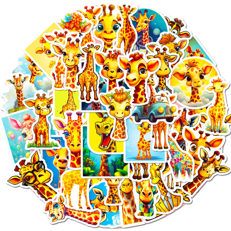 10/50 buah Paket stiker jerapah lucu kartun untuk anak-anak stiker dekorasi dinding Notebook Laptop bagasi perjalanan buku tempel