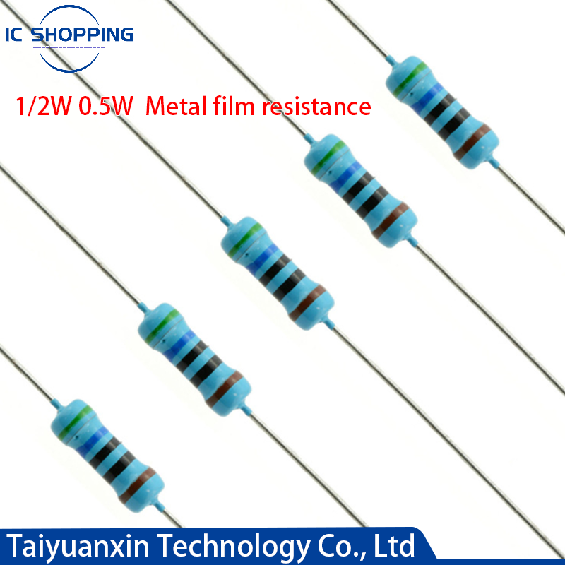 100pcs 0.5W 1/2W Metal Film Resistor color Ring Power Resistor 0.1~1M 2 4.7 10R 47 100 220 360 470 1K 2.2K 10K 22K 4.7K 100KOhm