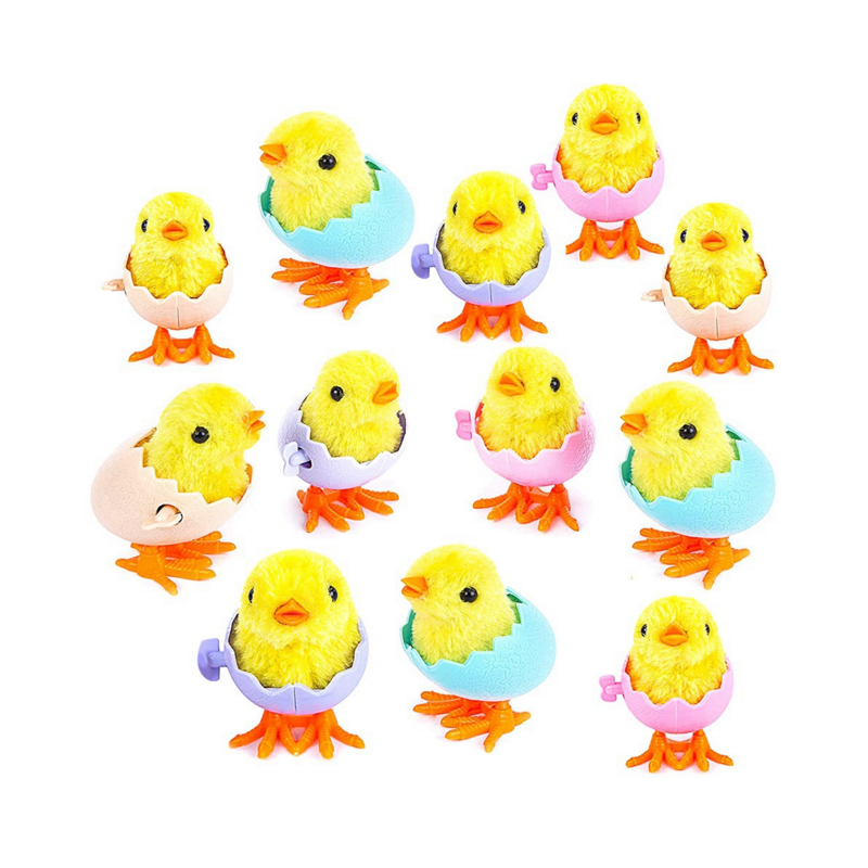 12PCS Easter Basket Stuffers,Wind Up Chicks Plush Chick in Eggshell for Kids Party Favors Easter Egg Bag Fillers Gifts