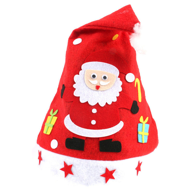 DIY คริสต์มาสของเล่นงานฝีมือ Handmade หมวกคริสต์มาสไม่ทอการ์ตูนที่สร้างสรรค์ศิลปะชุดงานฝีมือตกแต่งคริสต์มาสของขวัญเด็ก