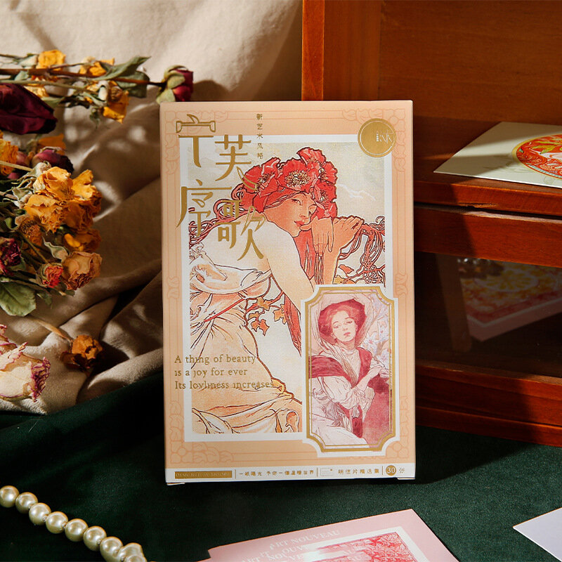 Tarjeta postal de la serie de canciones de Nymph, Alphonse Mucha, ilustración, tarjetas de mensaje de felicitación, tarjeta de regalo de escritura, 30 piezas por juego