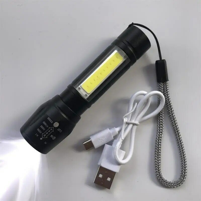 Zoom-Mini linterna Led XP-G Q5, luz Flash portátil, recargable, deslumbrante, COB, luz para acampar al aire libre