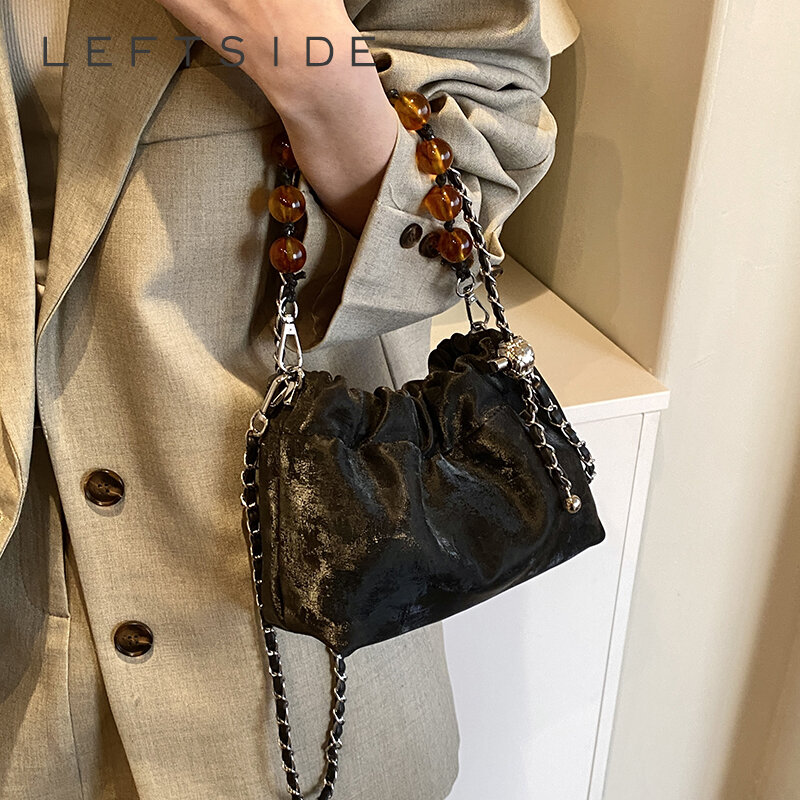 Leftside-Sacs en cuir PU perlé pour femmes, sacs à main et sacs à main simples, petit sac à bandoulière, mode coréenne Y2K, initiés, 2024