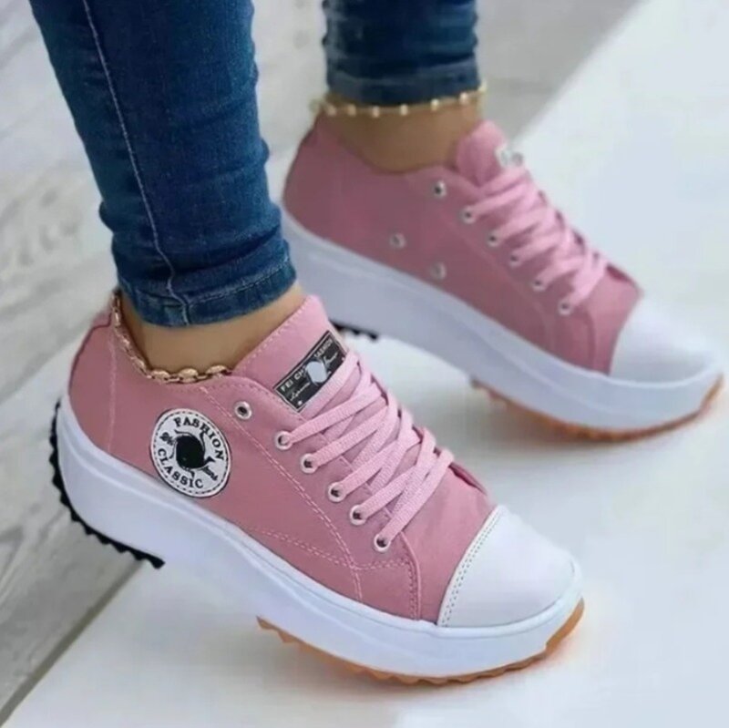 Zapatos informales de lona para mujer, zapatillas de tenis con plataforma de marca, transpirables, con cordones, color blanco, Plus 43