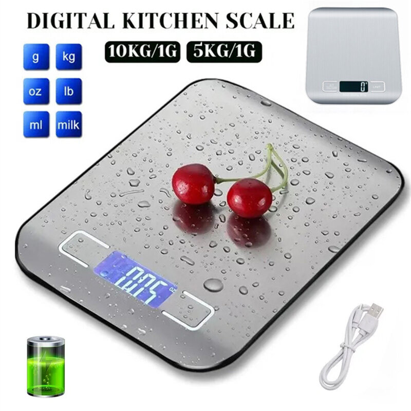 Digitale Küchen waage 5kg/10kg Edelstahl platte USB-Ladegerät präzise kleine Plattform waage tragbare Multifunktions-LCD-Display