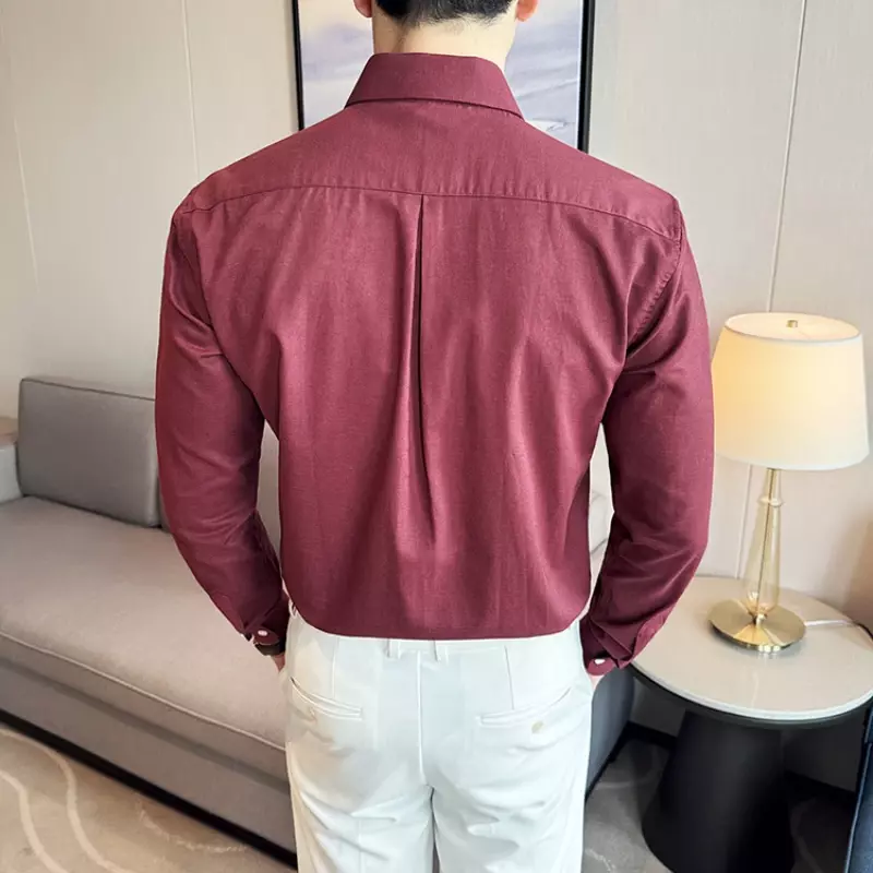 Camisa de manga longa monocromática masculina, 55% algodão e 45% linho, camisa respirável e que wicking suor, de alta qualidade, M-4XL