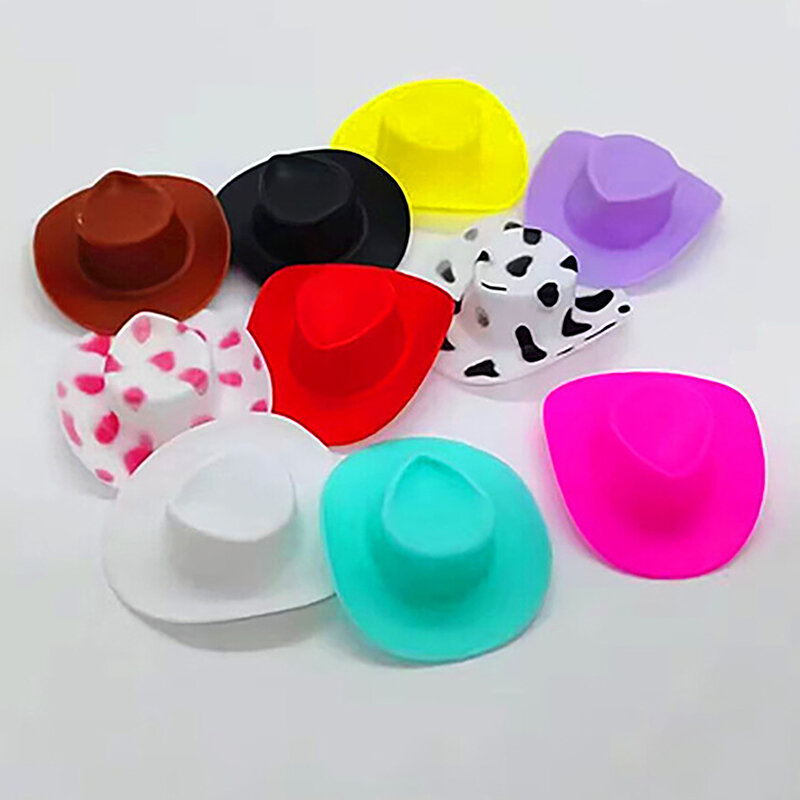 미니 플래시 레이저 서양 카우보이 모자, 인형 장식용 카우걸 모자, DIY 액세서리, 미니어처 플라스틱 인형 모자, 1PC