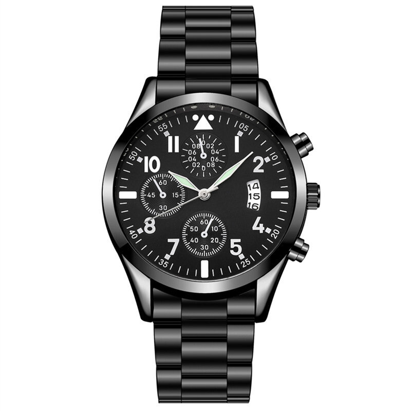 นาฬิกาควอทซ์สแตนเลสสตีลสำหรับผู้ชาย, นาฬิกาหรูลำลองใหม่นาฬิกาควอตซ์เรืองแสงนาฬิกาธุรกิจของผู้ชายของขวัญนาฬิกาปฏิทิน