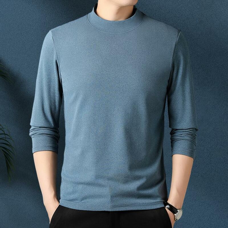 Baju hangat lengan panjang pria, atasan dasar Turtleneck Sweater ramping bergaya bernapas tetap hangat atasan elegan