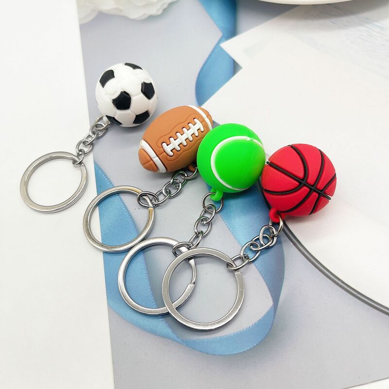 축구 농구 테니스 럭비 키체인 미니 키 링, 시뮬레이션 PVC 크리에이티브 가방 배낭 펜던트, 자동차 액세서리 선물, 3cm