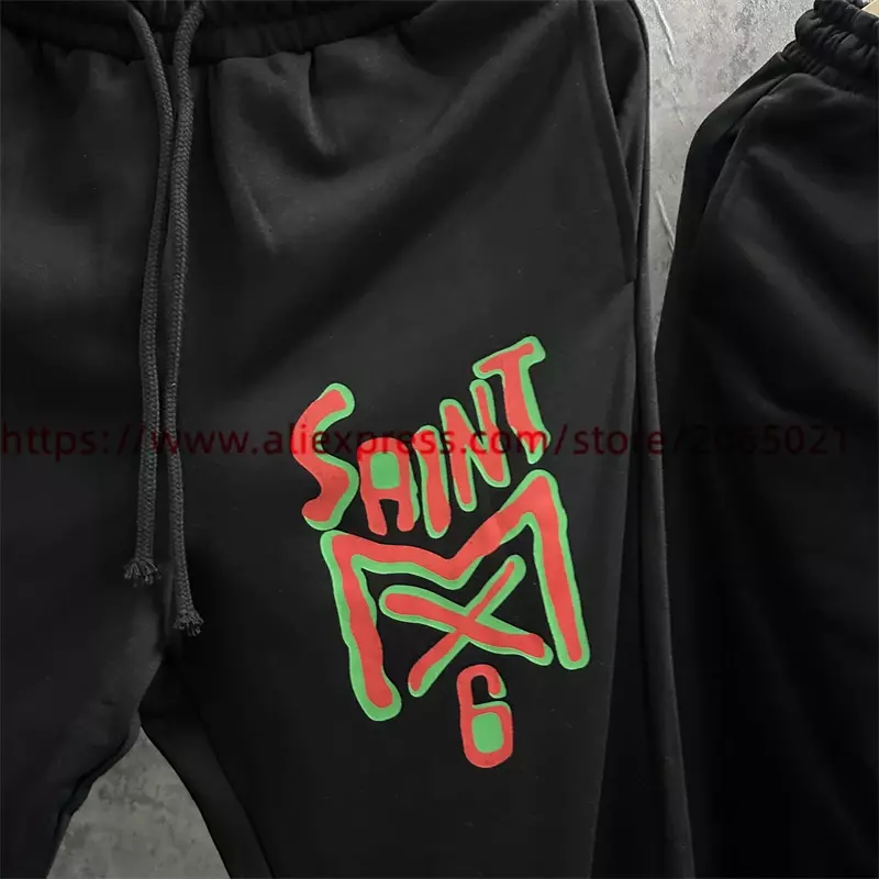 Homens e mulheres santo moletom, calças jogger, calças com cordão, impressão colorida do logotipo da letra