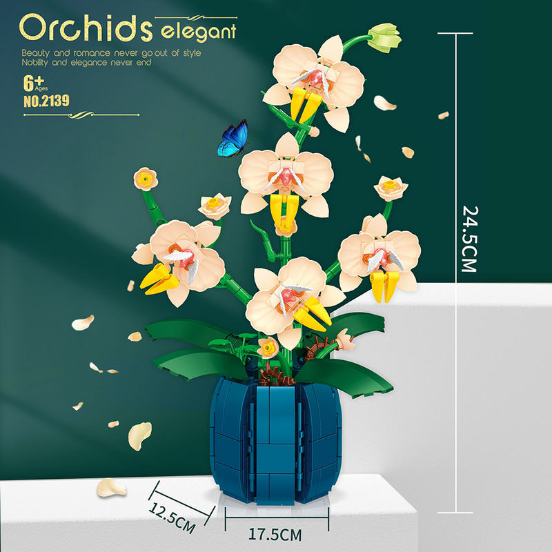Orchid Building Blocks Flowers Bouquet, Bonsai Plant Model Bricks, Decoração de casa romântica, brinquedo para crianças, presente para meninas