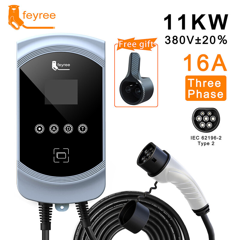 Feyree EV зарядное устройство 11 кВт 16 А 3 фазы EVSE Wallbox электрическая Автомобильная зарядная станция с разъемом типа 2 IEC 62196-2 5 м кабель