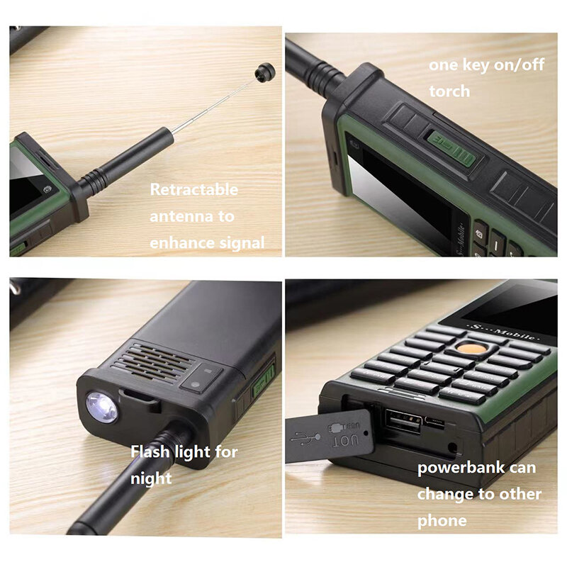 Robuste Outdoor-Handy Big Power Lange Standby-Antenne Gute Signal 4 Vier Sim Karten 3D Box Lautsprecher Ebook Whatsapp taschenlampe