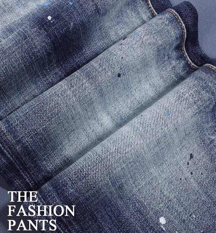 Джинсы мужские Стрейчевые в стиле ретро, модные рваные джинсы Slim Fit, винтажные Брендовые брюки с нашивками в стиле хип-хоп, синие