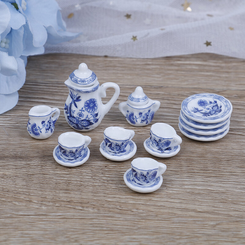 15 pz 1/12 casa delle bambole in miniatura tazza da tè in ceramica Set da tavola cucina fiore Patten porcellana tazza da caffè accessori per pentole giocattolo per bambini