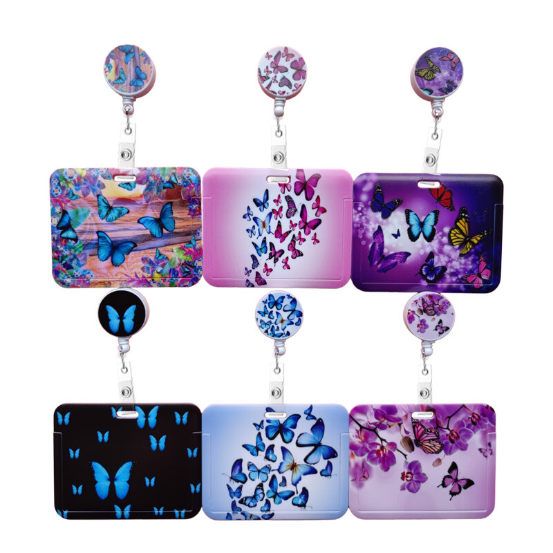 Horizontal Butterfly Card Holder para Mulheres, Retrátil Badge Reel Clip, Clips de Cartão de Visita, Médicos, Enfermeiros, Meninas