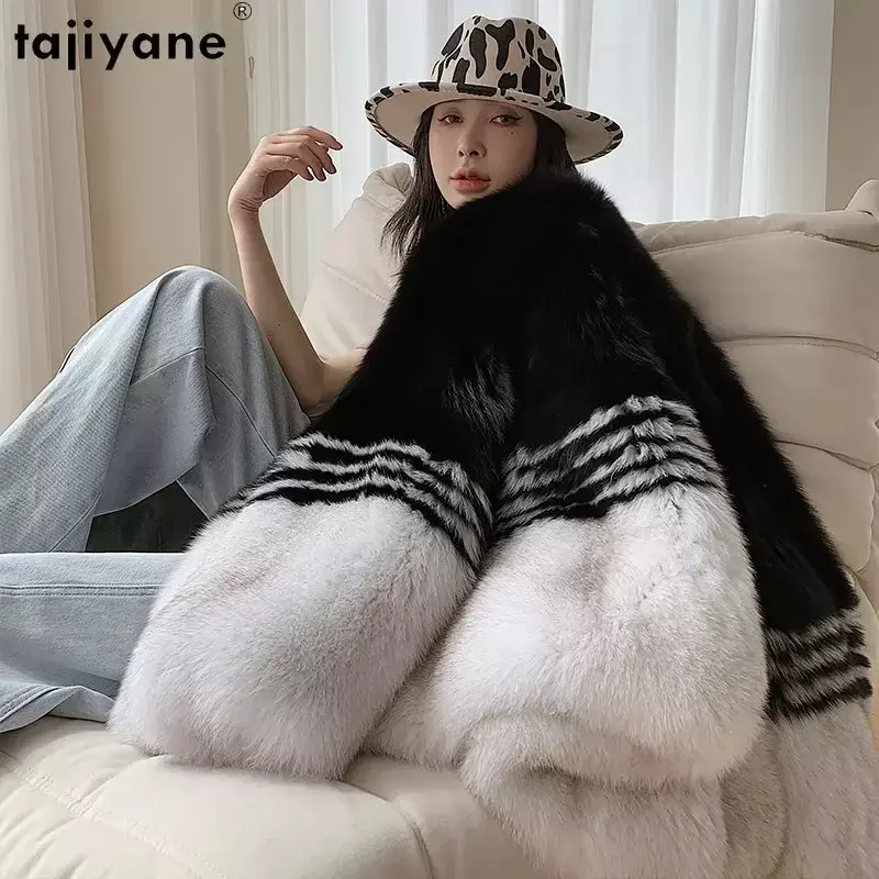 Tajiyane-女性のキツネの毛皮のコート,本物のキツネの毛皮のコート,豪華な冬のコート,韓国の毛皮のコート,Vネック,キツネ,ジャケット,女性のファッション,2023