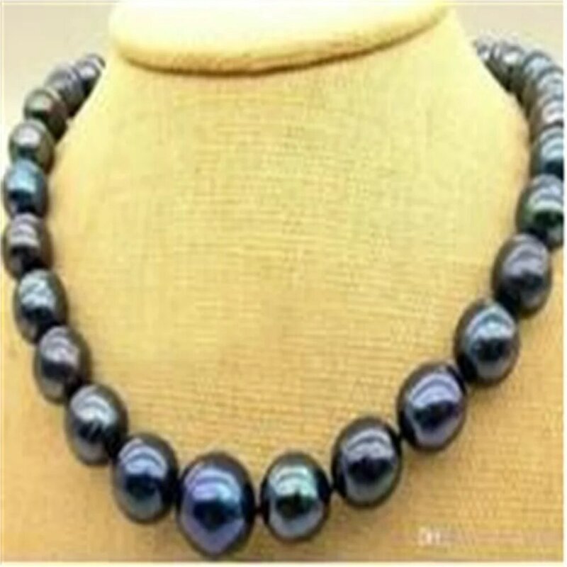 Collar de perlas naturales de color negro tahitiano, de 10-11mm, 18 ", nuevo