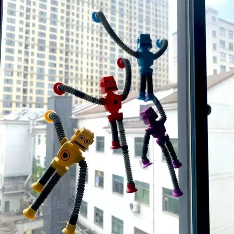 Melar Tube Robot Puzzle mainan baru dekompresi kreatif kartun cangkir hisap pegas teleskopik bentuk Robot hadiah mainan anak