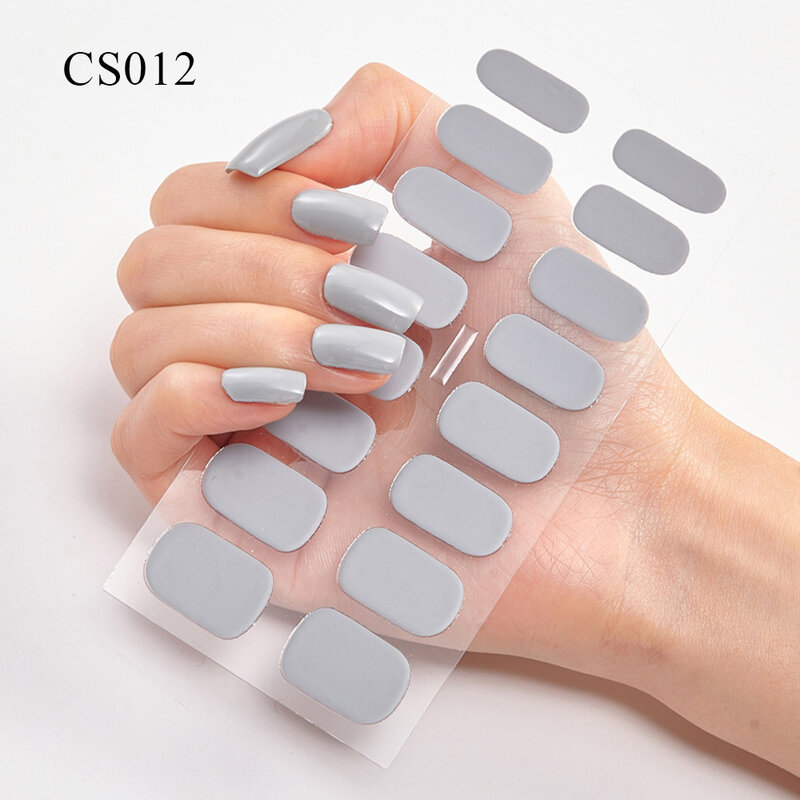 Semi Cured Gel Solid Color Nail Art Stickers Full Cover Glillter Bright Nail Decals Minimalist Self-adhesive Nails Wraps Strips