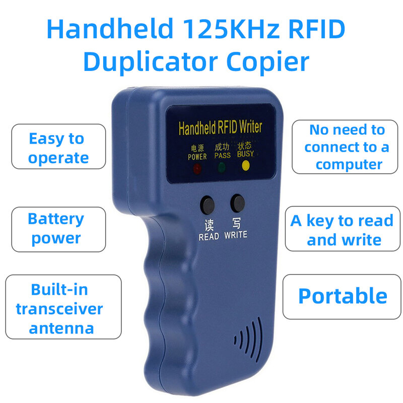 Penulis program Video EM4100 125KHz, pembaca kartu duplikator nol Flipper genggam T5577 penghapus berulang untuk penulis RFID