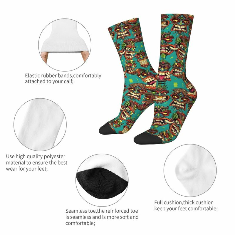Chaussettes de skateboard absorbant la transpiration unisexe, motif tête Tiki, design Elin, automne, hiver