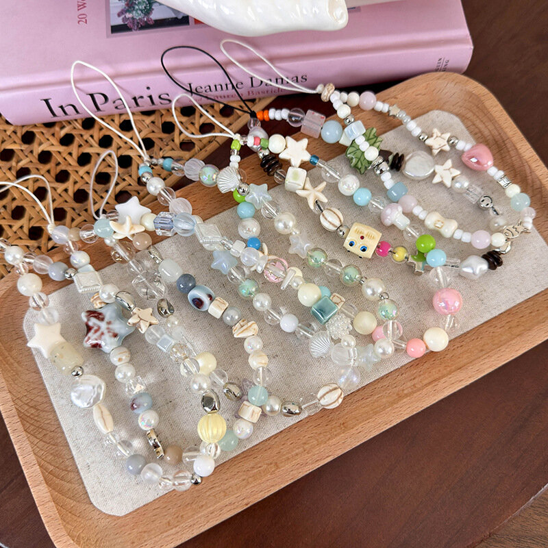 Fashion Cute Aesthetic Shell Starfish Beaded Phone Chain Pendant For Women Girl Decoration Seaside Vacation Scene Accessories