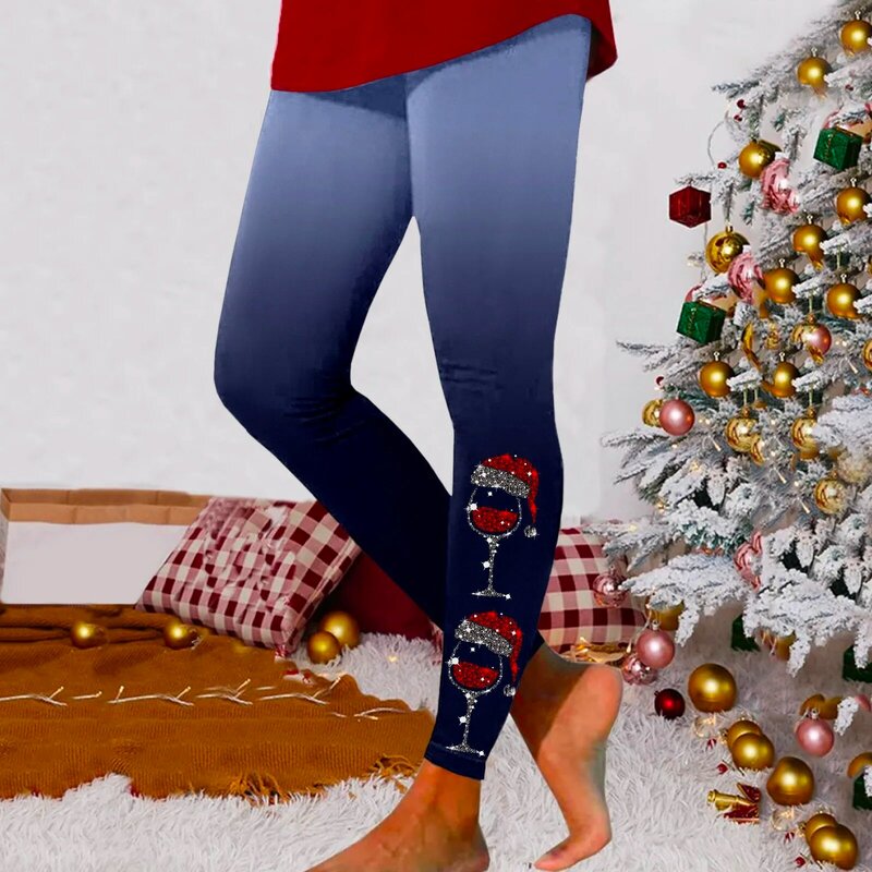 Casual Leggings Voor Vrouwen Workout Leggings Kerstprint Kleurblok Broek Zachte Rekbare Elastische Hoge Taille Broek